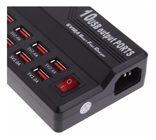 Hub 10 Puertos Usb Zapatilla Cargador Múltiple 5v 12a 220v - Image 3