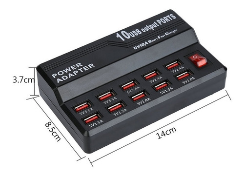 Hub 10 Puertos Usb Zapatilla Cargador Múltiple 5v 12a 220v - Image 5