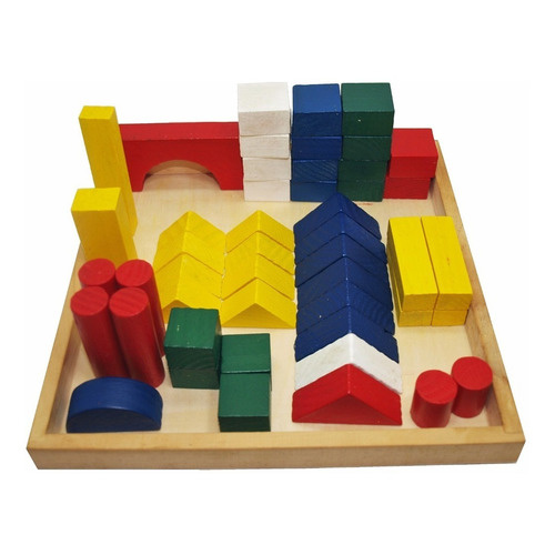 Juego De Bloques Geometricos De Madera Para Armar 48 Piezas