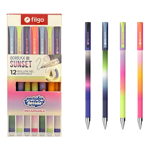 Lapiceras Bolígrafos Borrables Filgo Borrax Sunset X 12 Unid
