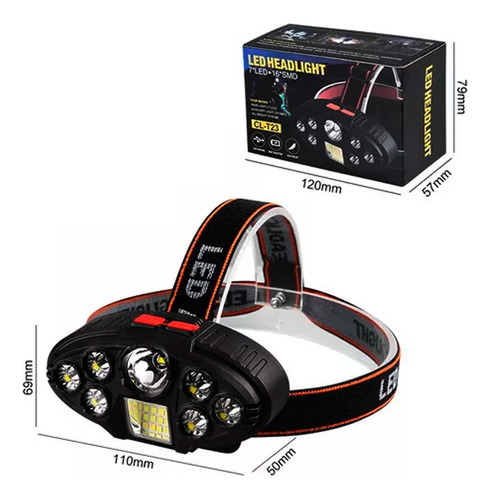 Linterna minera vincha cabeza 7 LED recargable USB Clt28 - Image 5
