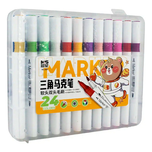 Marcadores Doble Punta Arte Dibujo Lanke X 24 + Maletin