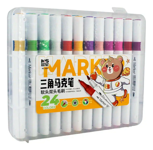 Marcadores Doble Punta Arte Dibujo Lanke X 24 + Maletin - Imagen 1