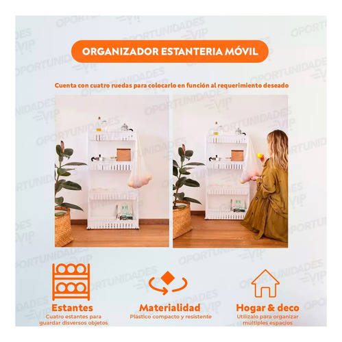 Organizador Cocina 4 Estantes Carrito Ruedas Despensero - Image 3