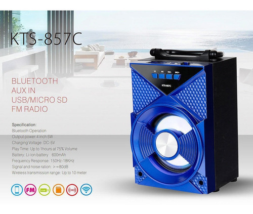 Parlante Portatil Recargable Usb Sd Mp3 Bluetooth Kts-857c - Imagen 3