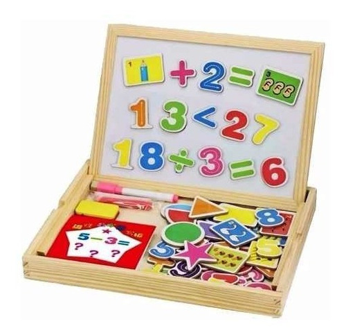 Pizarra Magnética Dibujo Doble Caja Madera Accesorios 30x23 - Image 1