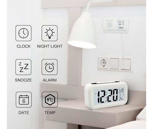 Reloj despertador LCD luz snooze light con calendario y temperatura - Imagen 19