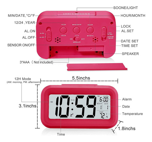 Reloj despertador LCD luz snooze light con calendario y temperatura - Imagen 28