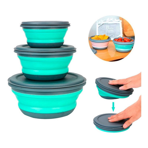 Set De 3 Bowl Taper Plegables De Silicona Cocina Sil-157