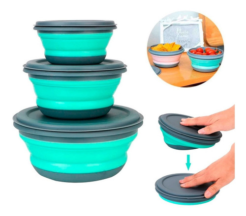 Set De 3 Bowl Taper Plegables De Silicona Cocina Sil-157 - Imagen 1