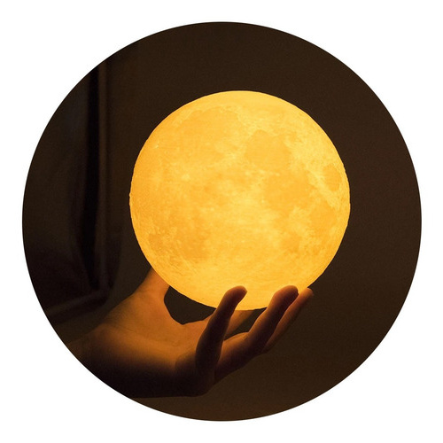 Velador Luna Moon Lamp 12 Cm. Base Plana Color Calida A Pila