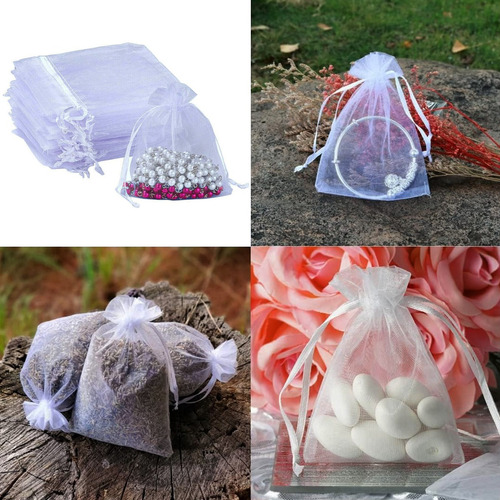 100 Bolsitas De Organza Con Cordon 7x9 Cm Souvenirs Joyería - Imagen 2