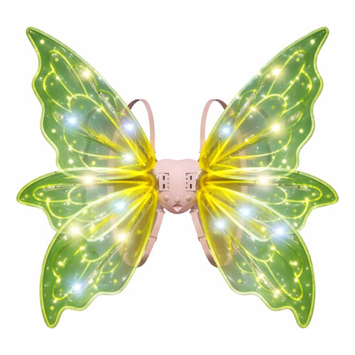 Alas de mariposa verde a pilas con luces LED y movimiento 26211