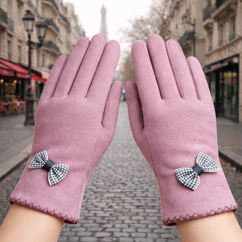 Guantes gamuzados rosa con corderito Saa056