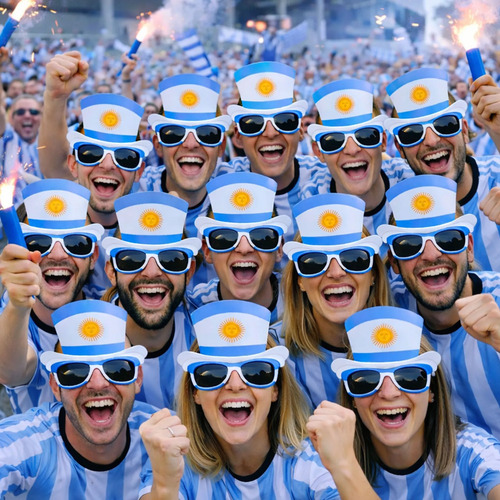 Pack X12 Lentes Anteojos Argentina Fútbol Cotillon Zle3601 Celeste Y Blanco Argentina - Imagen 2