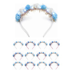 Pack X12 Vinchas Argentina Con Flores Y Luz Luminosa Cv6501 Celeste Y Blanco