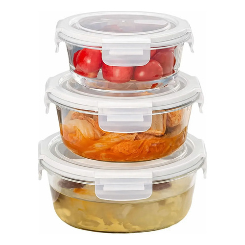 Set de 3 tapers de vidrio redondos con tapa Ea-698 Blanco