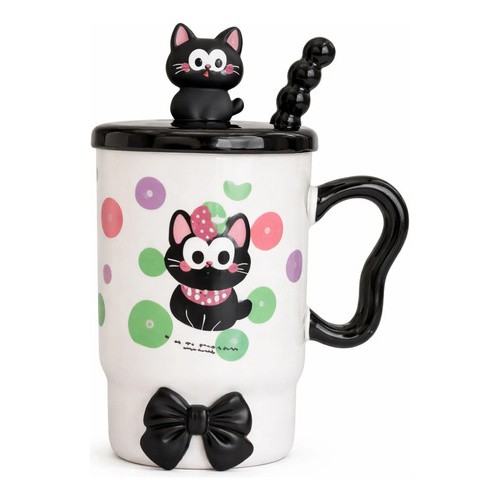 Taza de cerámica con diseño gato lunares Aa1409