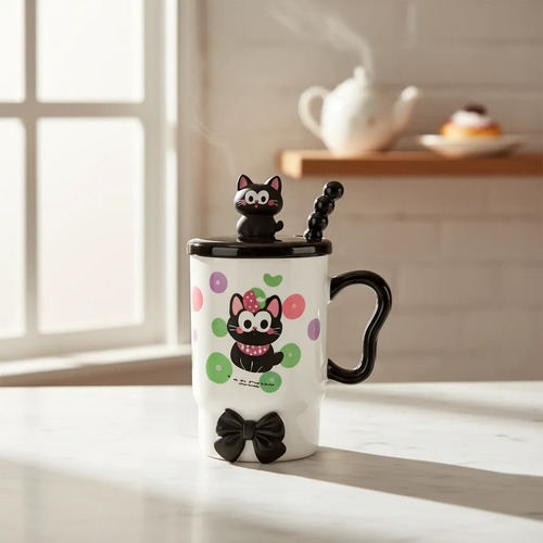 Taza de cerámica con diseño gato lunares Aa1409 - Image 5