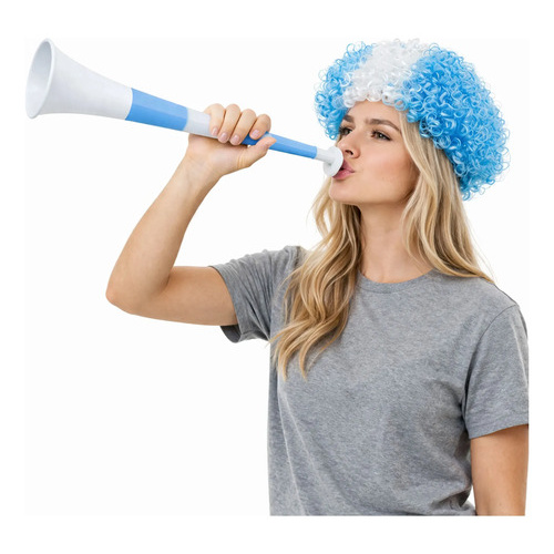 Vuvuzela Argentina Wcf05 + Peluca Rulos Hinchada Yjo834