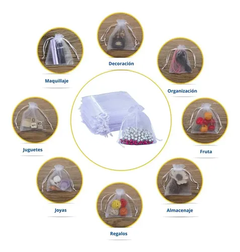 100 Bolsitas De Organza Con Cordon 7x9 Cm Souvenirs Joyería - Imagen 6