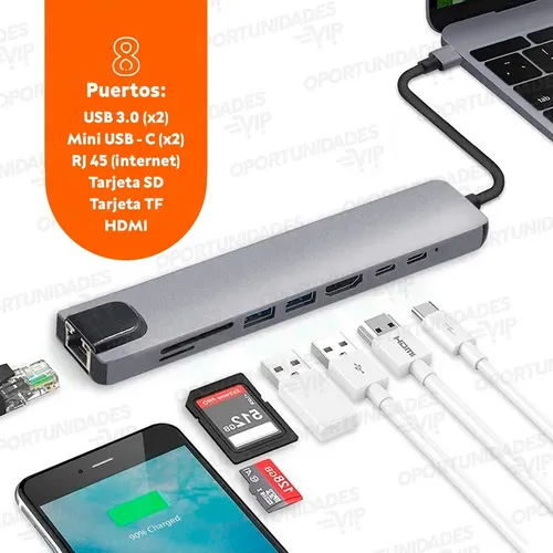 Adaptador hub multipuerto portátil USB tipo c hdmi 8 en 1 - Image 5