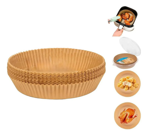 Bandejas de papel X100 redondas marrón antiadherente para freidora de aire