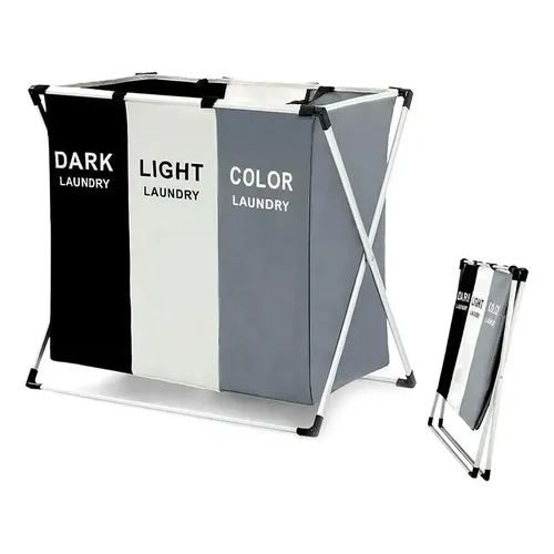 Cesto canasto triple plegable para ropa sucia de hogar lau3