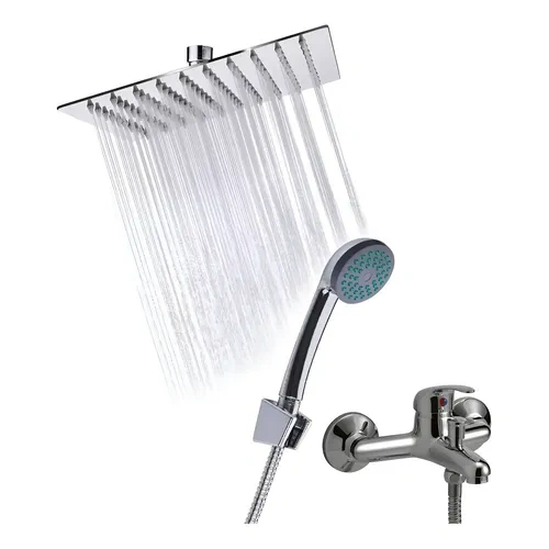 Combo Flor Ducha Cuadrada 20 Cm + Duchador 3 Funciones