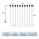 Cortina luces LED multicolor USB con control 3x2 Mts - Image 9