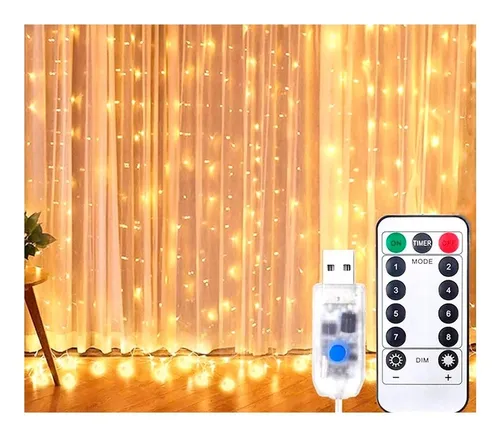 Cortina Led 3 x 3 mts blanco cálida con Usb y control remoto - Image 2