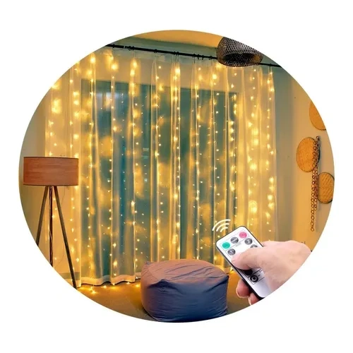 Cortina Luces Led 3x2 Mts Calida Conexión Usb Control Remoto