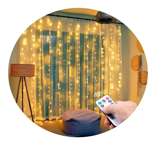 Cortina Led 3 x 3 mts blanco cálida con Usb y control remoto - Image 1