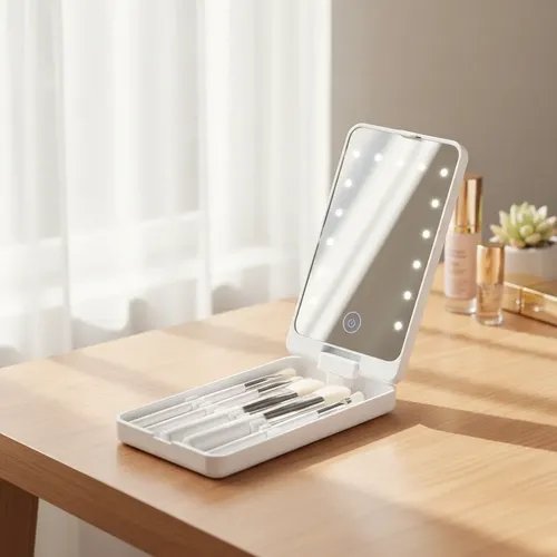 Espejo recargable con luz LED y brochas para maquillaje Hzj-642 - Image 10