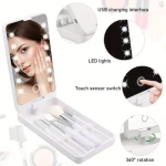 Espejo recargable con luz LED y brochas para maquillaje Hzj-642 - Image 22