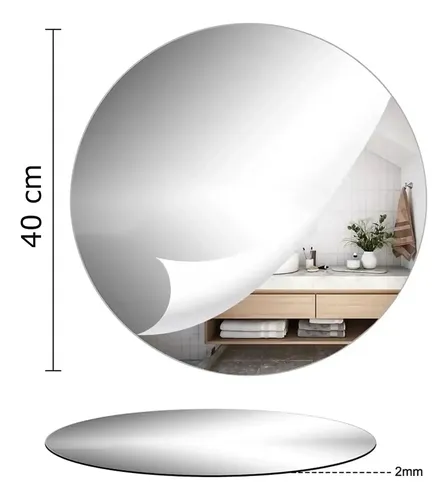 Espejo Redondo Flexible 40cm Moderno De Hogar Pared 26028 Transparente - Image 5
