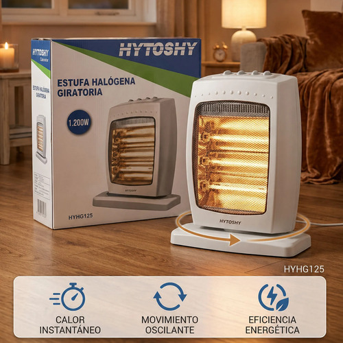 Estufa Halógena Eléctrica Giratoria 1200w 3 Potencias Hy125 - Imagen 3