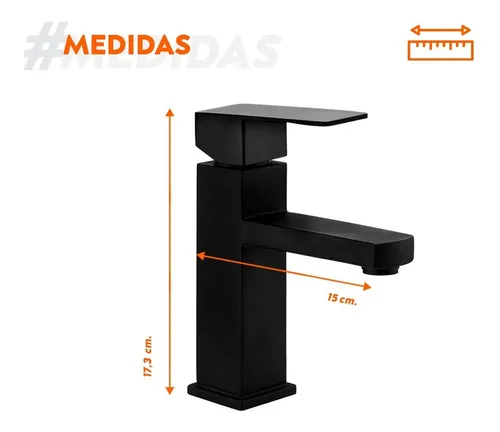 Griferia Lavatorio Baño Cuadrada Negra Canilla Monocomando - Image 5