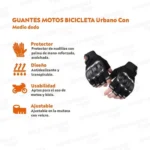Guantes Medio Dedo Urbano Con Proteccion Motos Bicicleta - Image 11