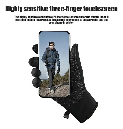 Guantes Térmicos Con Cierre Invierno Esquiar Tactil Touch M Negro - Imagen 3