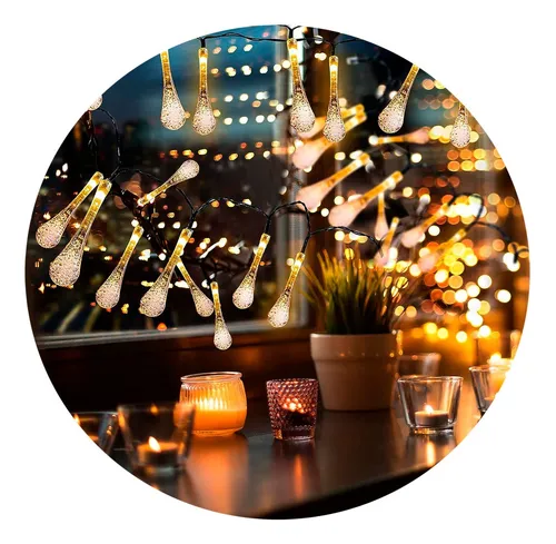 Guirnalda luces solar LED cálidas 20 gotas Xh612 - Image 3