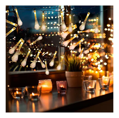 Guirnalda luces solar LED cálidas 20 gotas Xh612 - Image 6