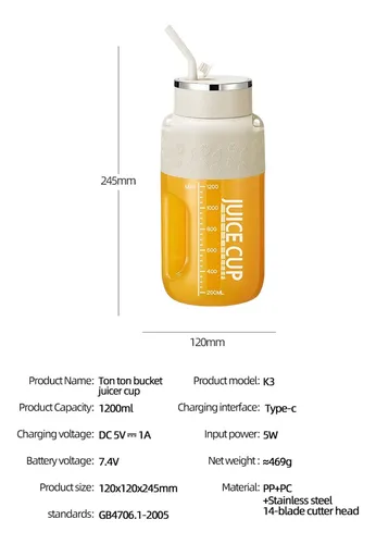 Licuadora portátil recargable USB 1200ml Ks-k7 - Image 4