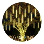 Tubos led lluvia de meteoritos con luz cálida