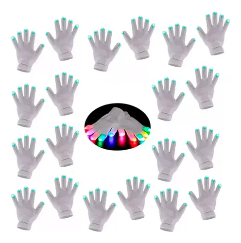 Pack X10 Guantes con luces luminosos cotillon para fiestas Yjo497 - Image 2
