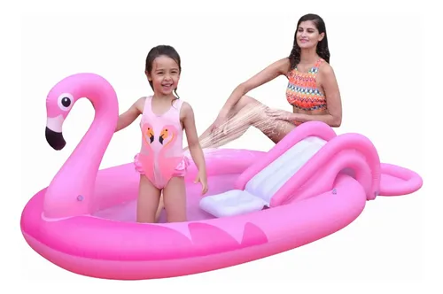Pileta flamenco inflable infantil con tobogán 22962 - Image 2