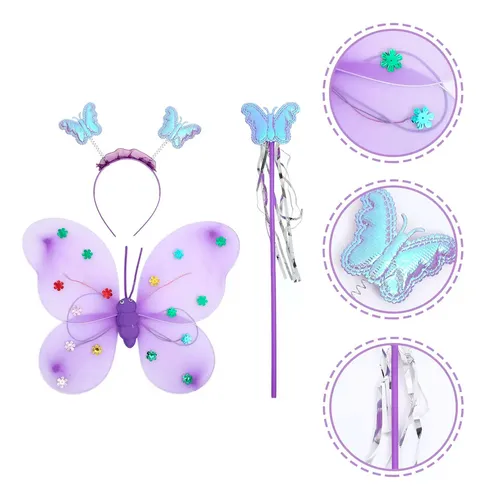 Set Alitas De Mariposa + Vincha Con Alas Mariposas + Varita - Imagen 8