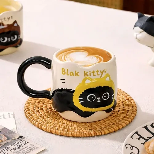 Taza de cerámica con diseño gato negro Aa1426