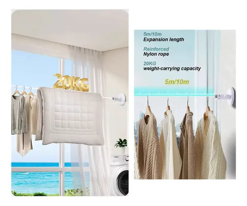 Tender Retractil Tendedero Extensibe Ropa Soga Hogar K1087 Blanco - Image 7