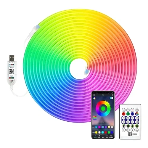 Tira de luces usb led luz neon 5 metros con control rgb-ic
